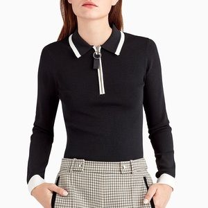 Grey by Jason Wu - Knit long sleeve collared shirt quarter zip, size XS, black